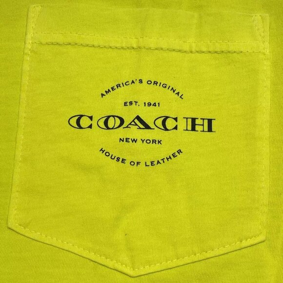 NEW COACH Mens T-Shirt Yellow Size XXXL Pocket Logo Short Sleeve Pullover Cotton - Picture 4 of 10